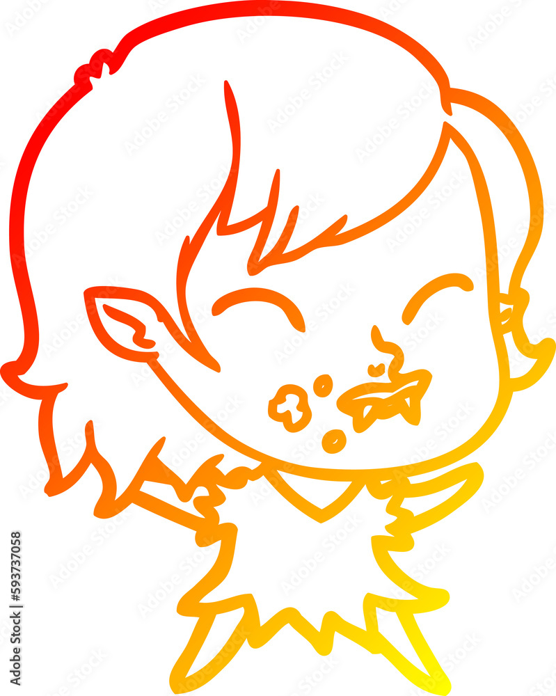 warm gradient line drawing cartoon vampire girl with blood on cheek warm gradient line drawing cartoon vampire girl with blood on cheek