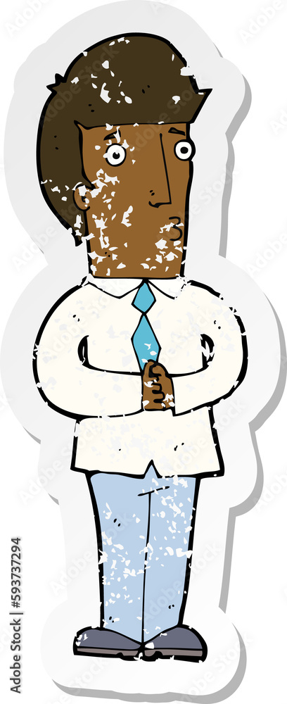 retro distressed sticker of a cartoon nervous man retro distressed sticker of a cartoon nervous man