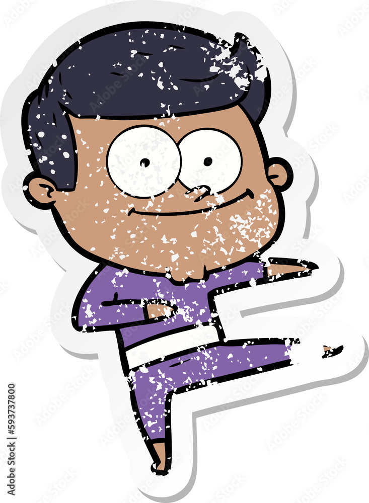 distressed sticker of a cartoon happy man dancing distressed sticker of a cartoon happy man dancing