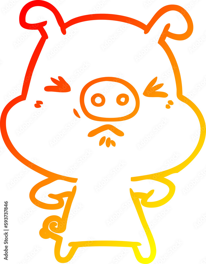warm gradient line drawing cartoon angry pig warm gradient line drawing cartoon angry pig
