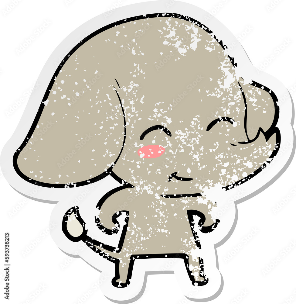 distressed sticker of a cute cartoon elephant distressed sticker of a cute cartoon elephant
