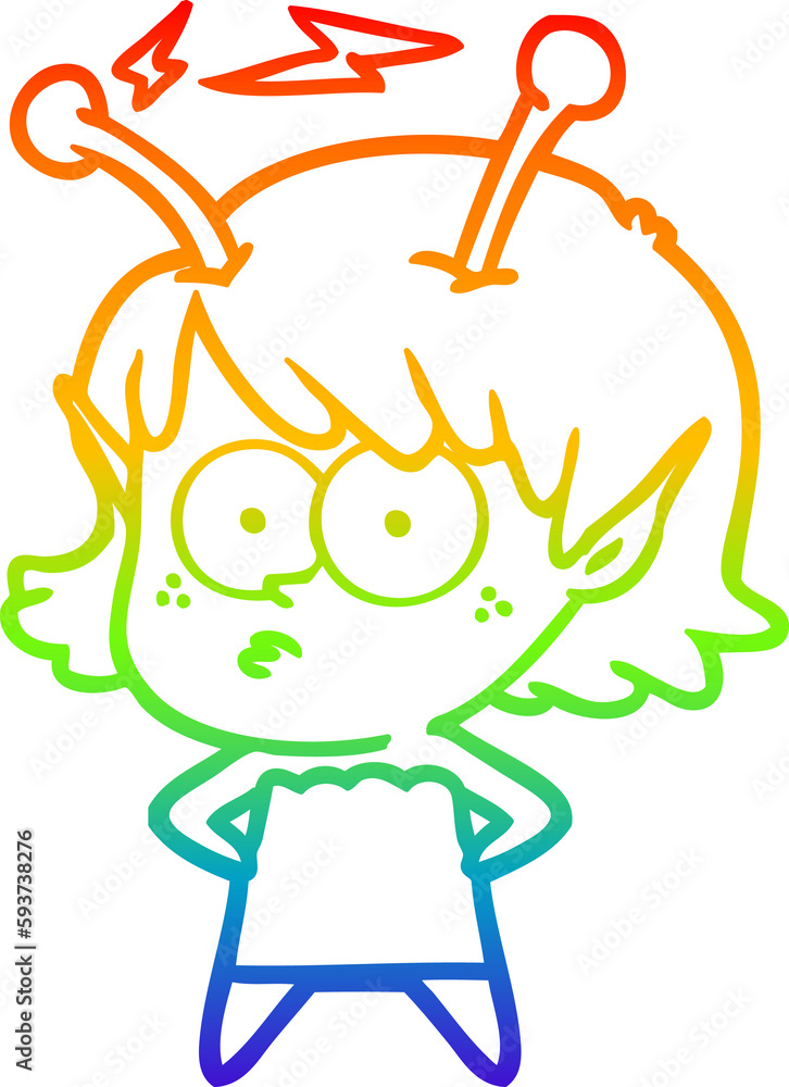 rainbow gradient line drawing cartoon alien girl rainbow gradient line drawing cartoon alien girl