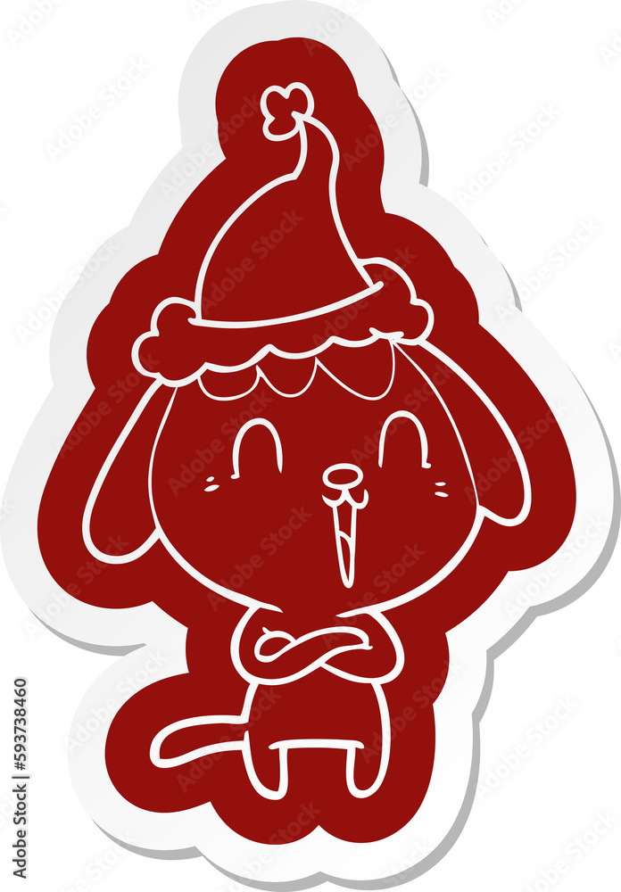 cute cartoon sticker of a dog wearing santa hat cute cartoon sticker of a dog wearing santa hat