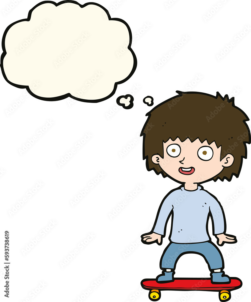cartoon boy on skateboard with thought bubble cartoon boy on skateboard with thought bubble