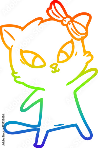 rainbow gradient line drawing cartoon cat