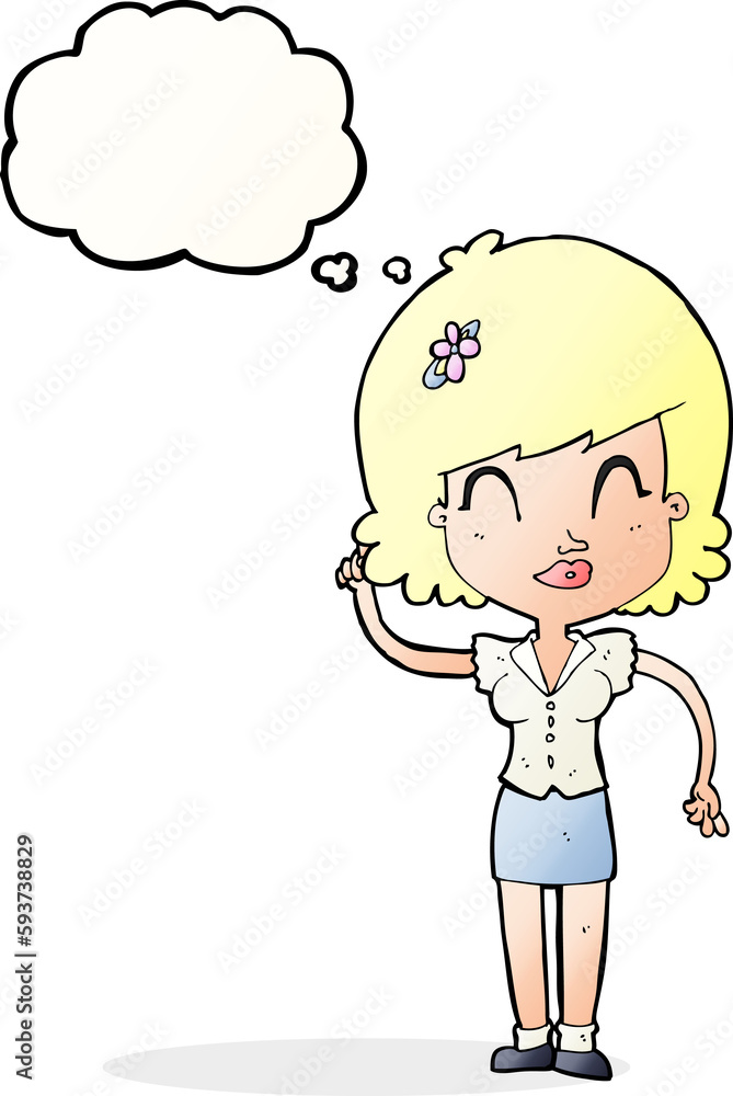 cartoon pretty woman with idea with thought bubble cartoon pretty woman with idea with thought bubble