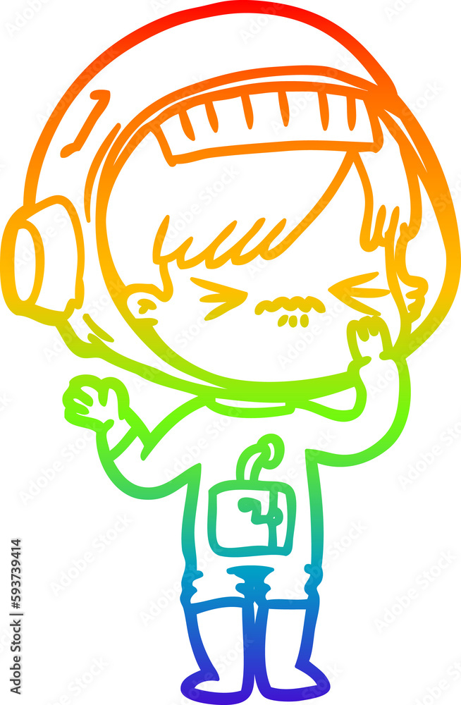 Fototapeta premium rainbow gradient line drawing angry cartoon space girl