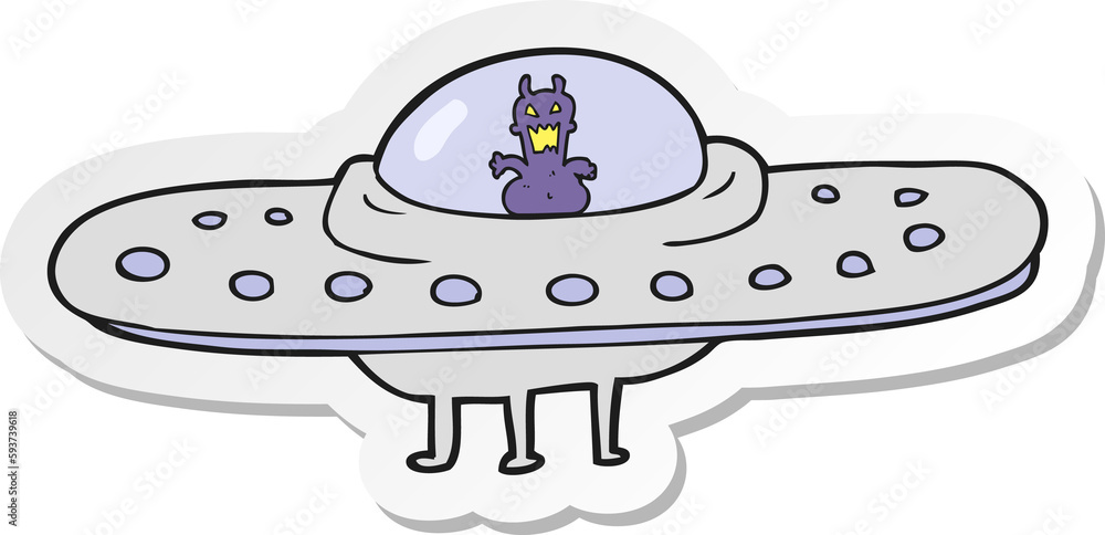 sticker of a cartoon flying saucer sticker of a cartoon flying saucer