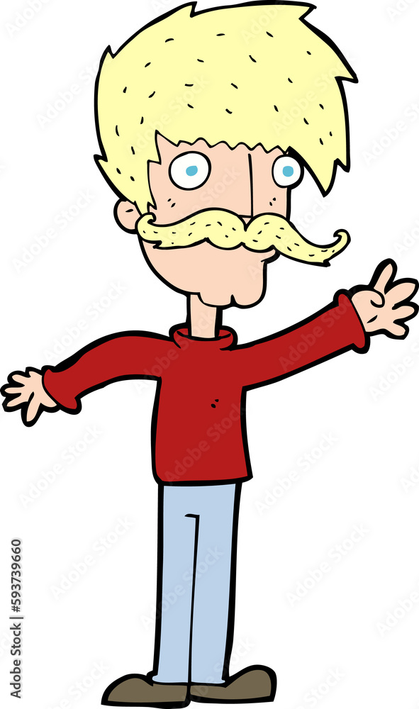 cartoon waving mustache man cartoon waving mustache man