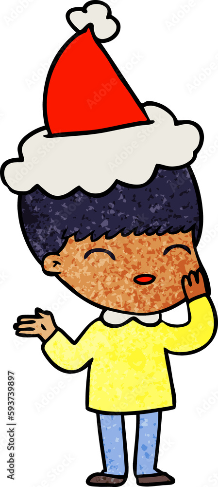 happy textured cartoon of a boy wearing santa hat happy textured cartoon of a boy wearing santa hat