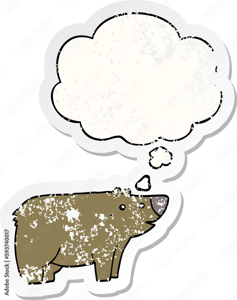 cartoon bear and thought bubble as a distressed worn sticker cartoon bear and thought bubble as a distressed worn sticker