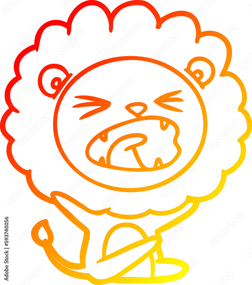 warm gradient line drawing cartoon lion throwing tantrum