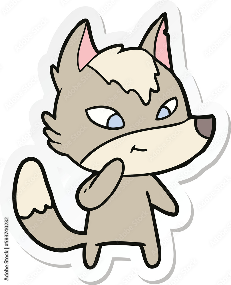 sticker of a friendly cartoon wolf sticker of a friendly cartoon wolf