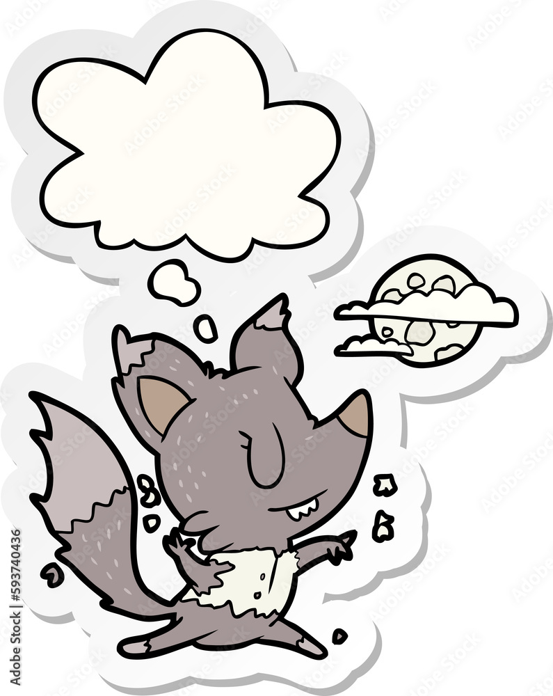 cartoon werewolf changing in moonlight and thought bubble as a printed sticker cartoon werewolf changing in moonlight and thought bubble as a printed sticker