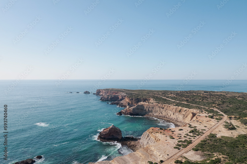 view of the coast of the atlantic ocean sea in carrapateira algarve portugal