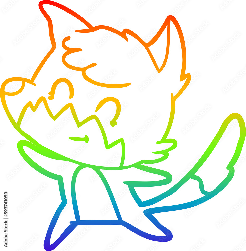 Fototapeta premium rainbow gradient line drawing cartoon friendly fox