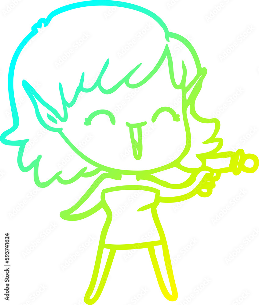 Obraz premium cold gradient line drawing cartoon elf girl