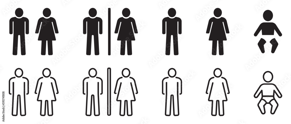Set of WC icons, sanitary symbol. Male and female bathroom or restroom ...