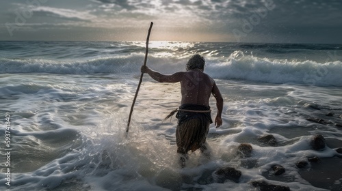 Moses separating the sea with his stick. Prophecy. Crossing the red sea. Part of biblical narrative. Sea in exodus. AI Generated 