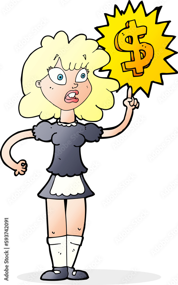 cartoon waitress with money symbol cartoon waitress with money symbol