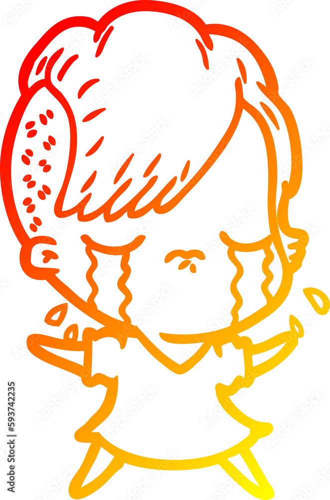 warm gradient line drawing cartoon crying girl warm gradient line drawing cartoon crying girl