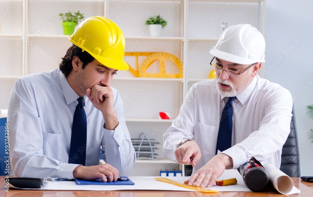 Two engineers colleagues working under project Two engineers colleagues working under project