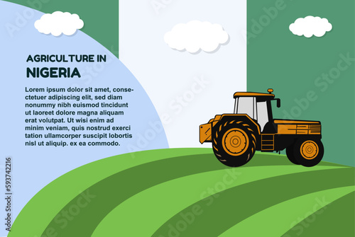 Agriculture in Niger concept, banner with tractor field and text area, farming and cultivation idea, vector design, agrimotor and plantation with Niger flag, organic farming