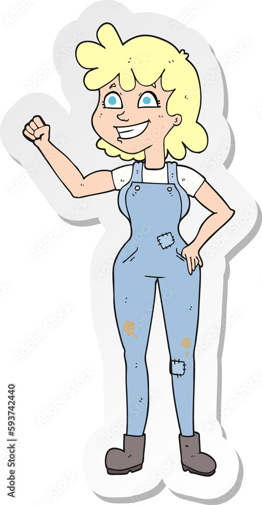 sticker of a cartoon determined woman clenching fist sticker of a cartoon determined woman clenching fist