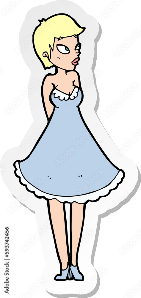 sticker of a cartoon pretty woman in dress sticker of a cartoon pretty woman in dress