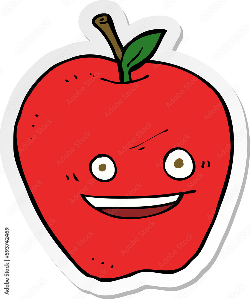 sticker of a cartoon happy apple sticker of a cartoon happy apple