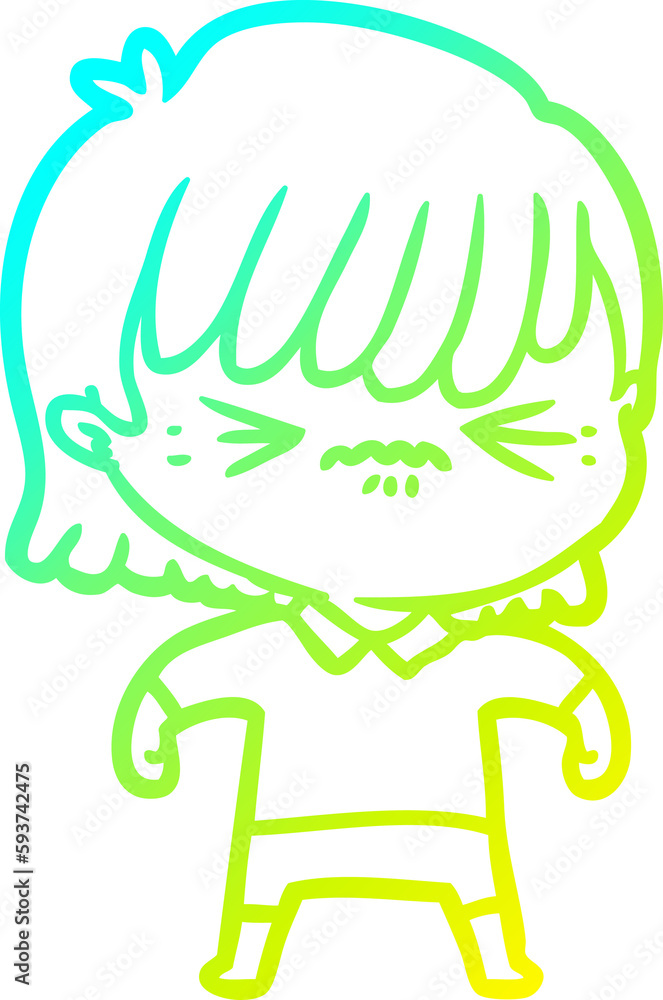 cold gradient line drawing annoyed cartoon girl cold gradient line drawing annoyed cartoon girl