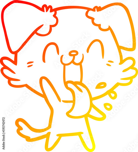 warm gradient line drawing cartoon panting dog waving