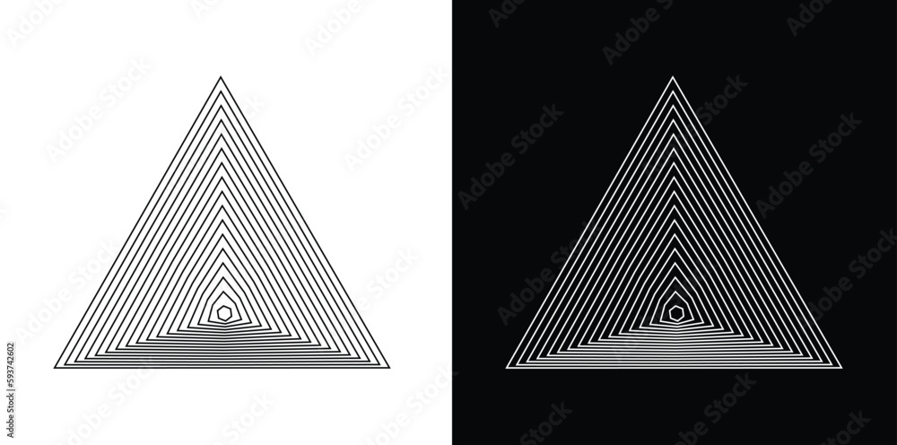 set of black and white pyramids, #d lines Triangle set of black and white pyramids, #d lines Triangle