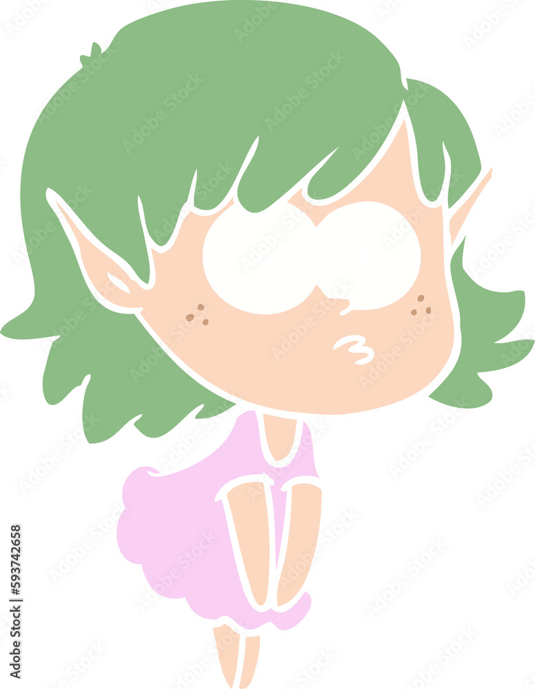 flat color style cartoon elf girl staring flat color style cartoon elf girl staring