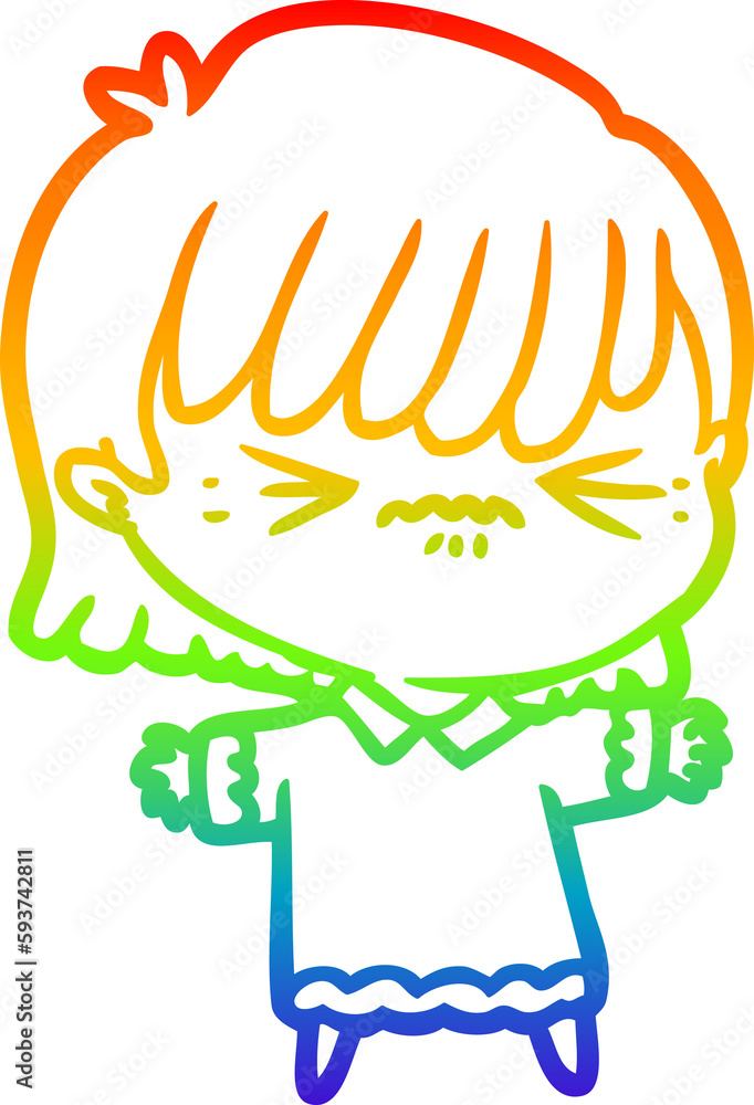 rainbow gradient line drawing annoyed cartoon girl rainbow gradient line drawing annoyed cartoon girl