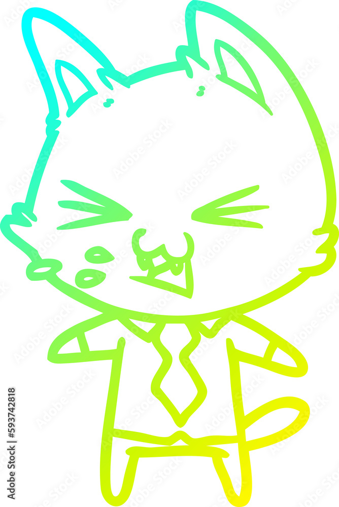 cold gradient line drawing cartoon cat wearing shirt hissing cold gradient line drawing cartoon cat wearing shirt hissing