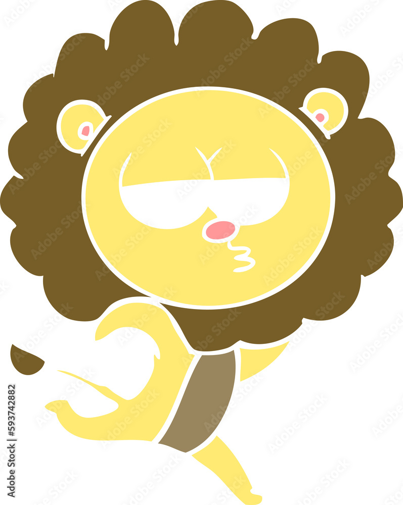 Obraz premium flat color style cartoon running lion