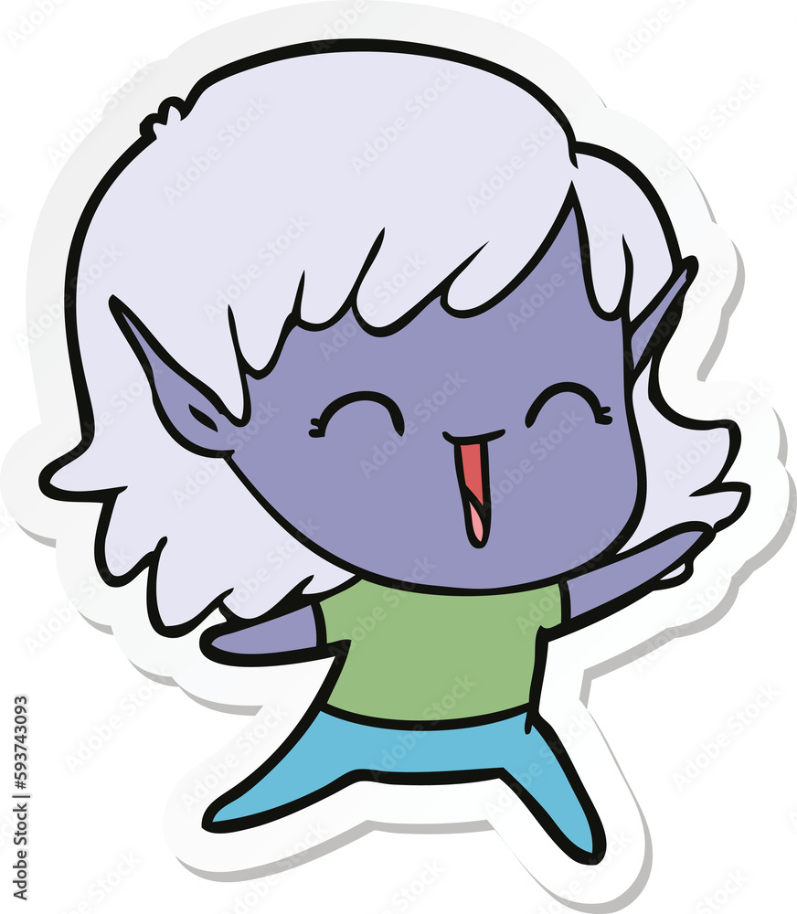 sticker of a cartoon elf girl sticker of a cartoon elf girl