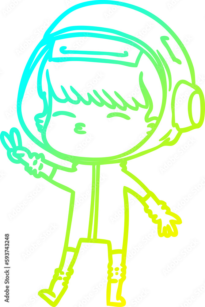 cold gradient line drawing cartoon spacegirl making peace sign cold gradient line drawing cartoon spacegirl making peace sign