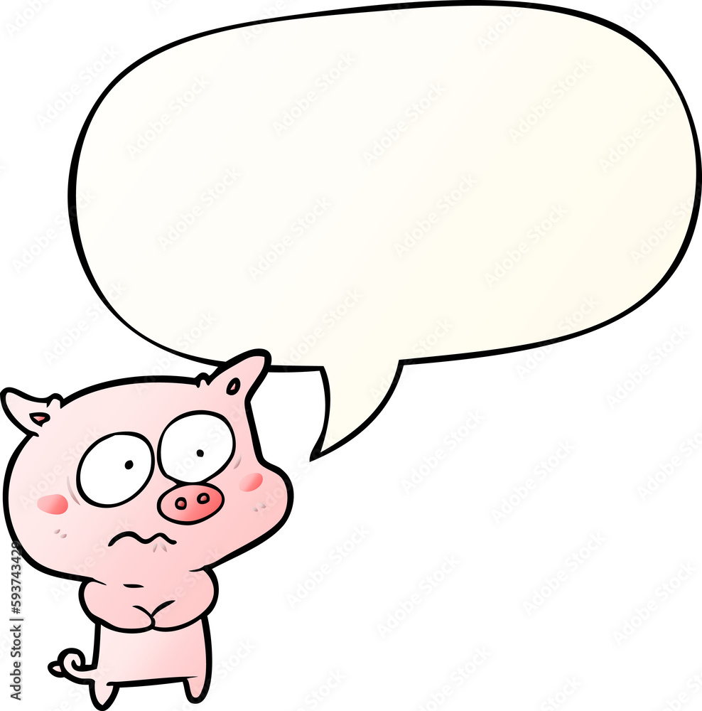 cartoon nervous pig and speech bubble in smooth gradient style cartoon nervous pig and speech bubble in smooth gradient style