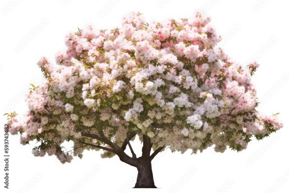 Garden tree with white and pink flowers. Generative ai. Garden tree with white and pink flowers. Generative ai.