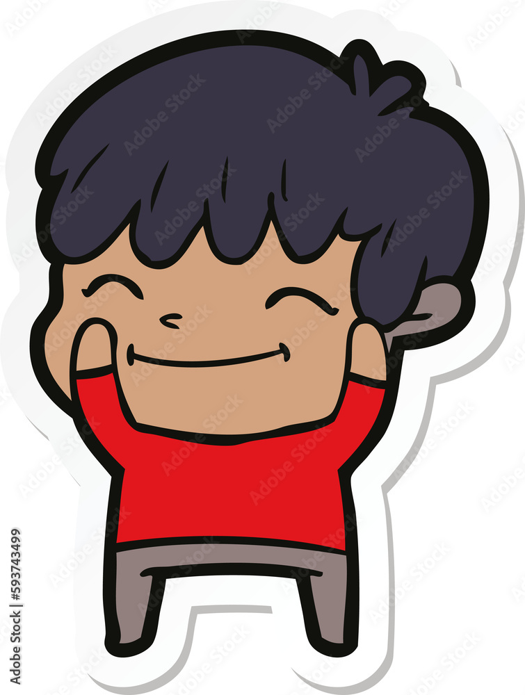 sticker of a cartoon happy boy