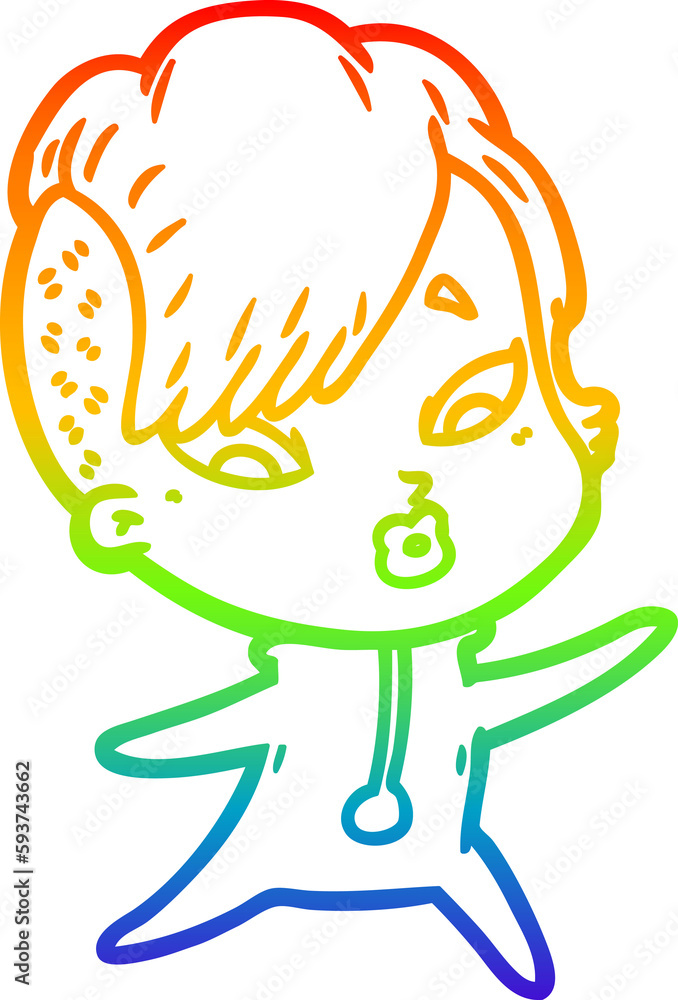 rainbow gradient line drawing cartoon surprised girl in science fiction clothes rainbow gradient line drawing cartoon surprised girl in science fiction clothes