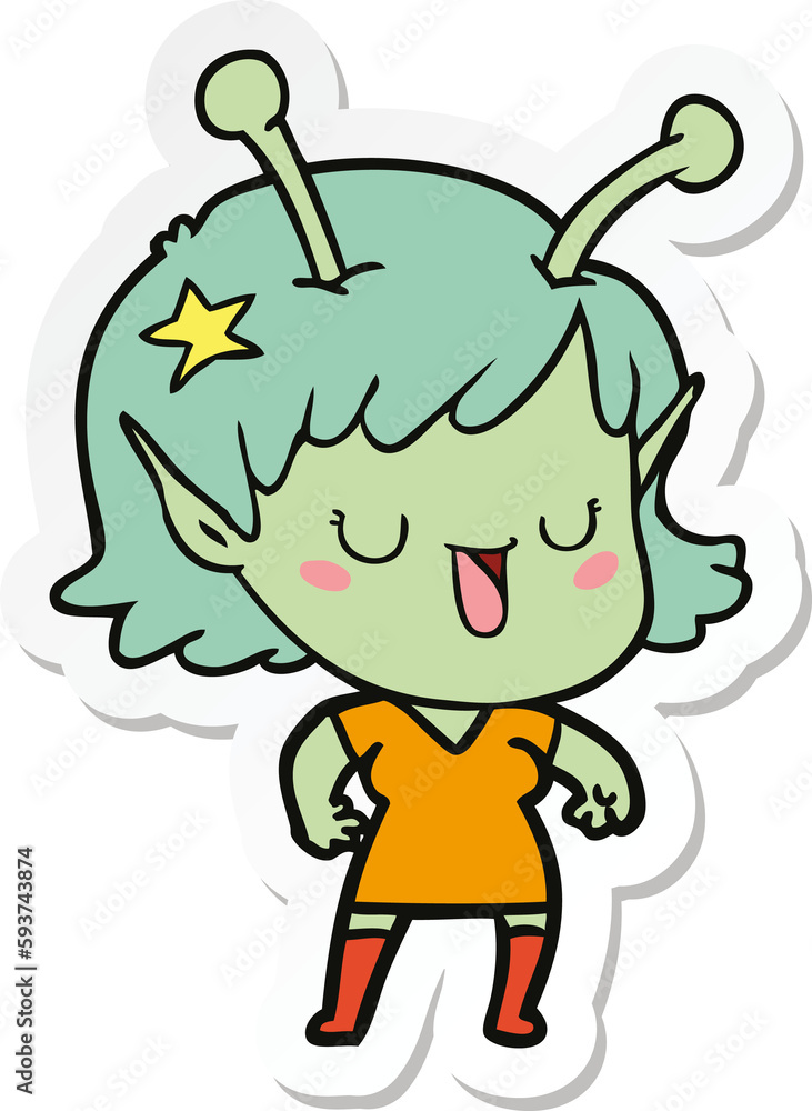 sticker of a happy alien girl cartoon laughing sticker of a happy alien girl cartoon laughing