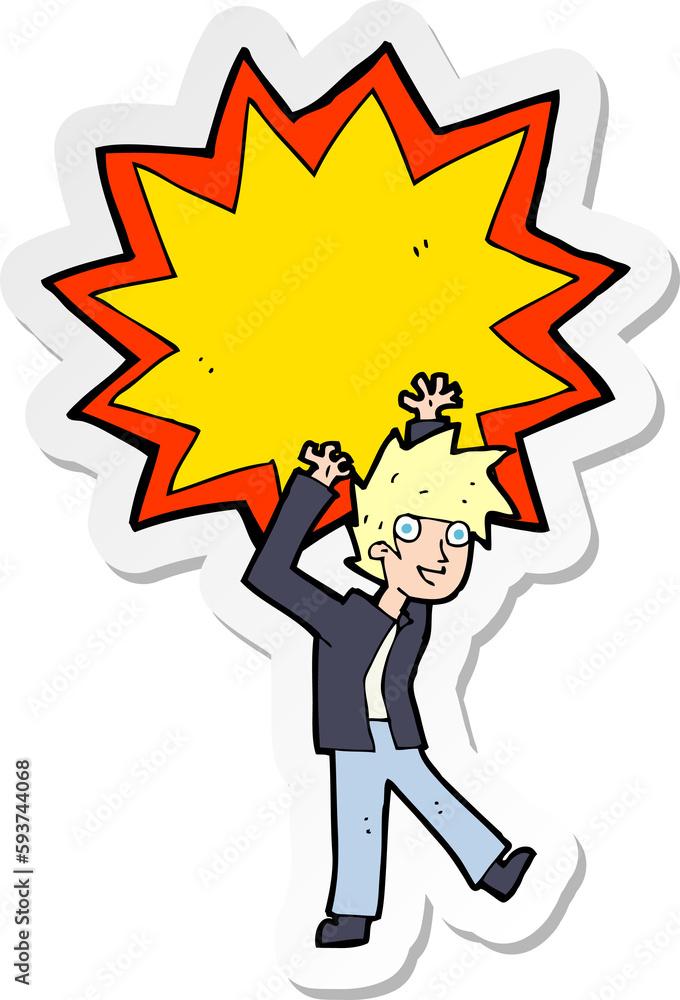sticker of a cartoon man having awesome idea sticker of a cartoon man having awesome idea