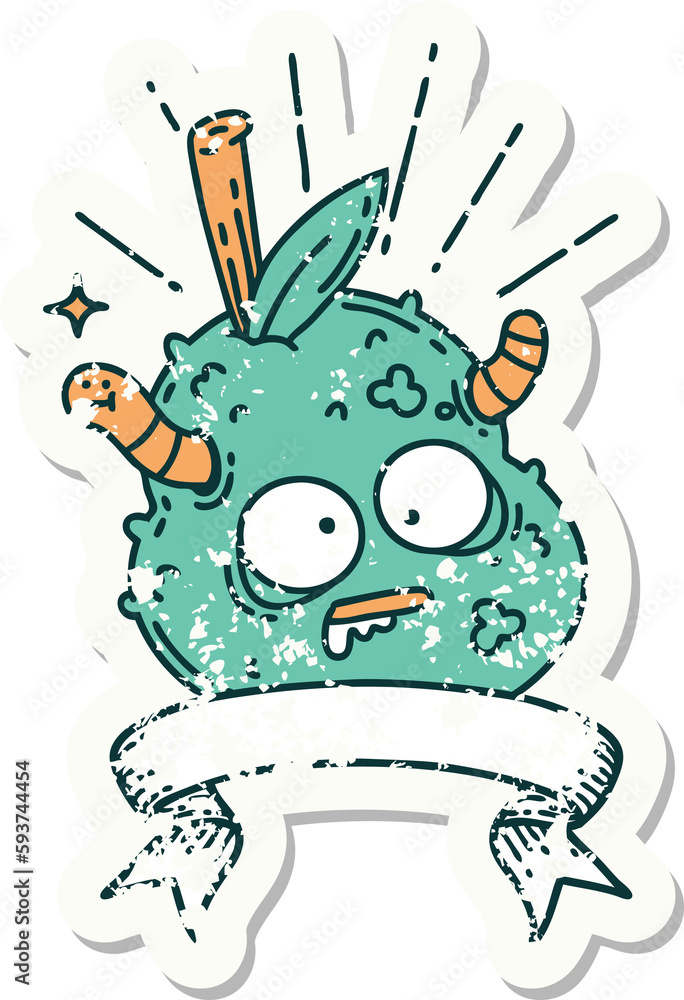 grunge sticker of tattoo style rotten pear