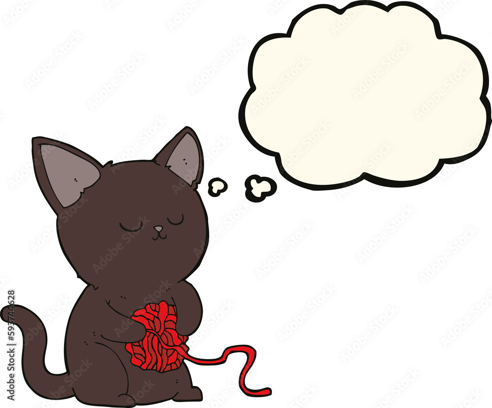 cartoon cute black cat playing with ball of yarn with thought bubble cartoon cute black cat playing with ball of yarn with thought bubble