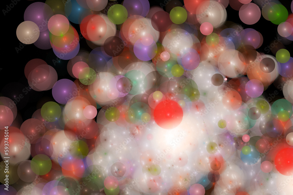 Multi-colored bright pattern of small balls on a black background. Abstract fractal 3D rendering