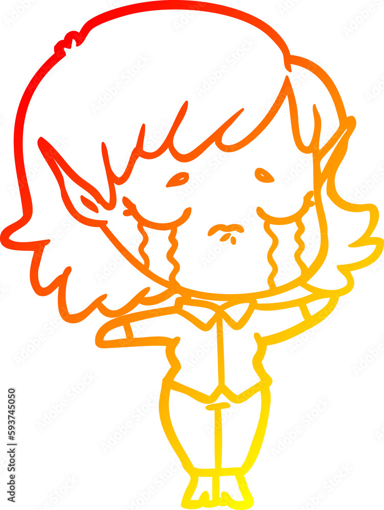 warm gradient line drawing cartoon crying elf girl warm gradient line drawing cartoon crying elf girl