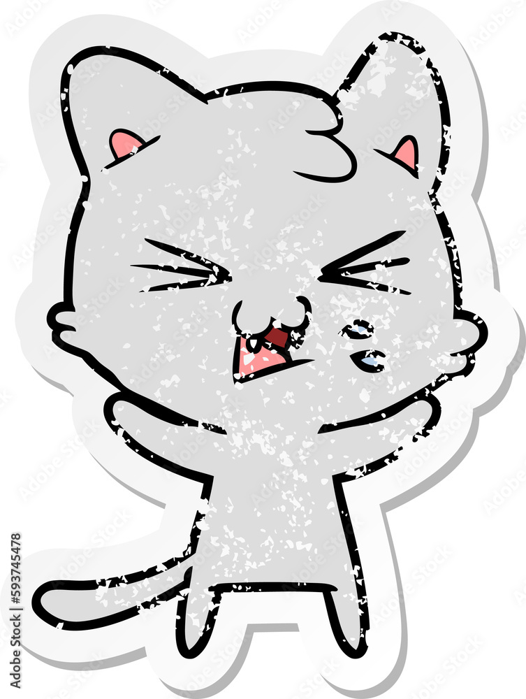 distressed sticker of a cartoon hissing cat distressed sticker of a cartoon hissing cat